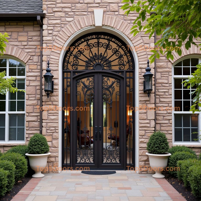 Dark Metal Double Door with Wrought Iron Design
