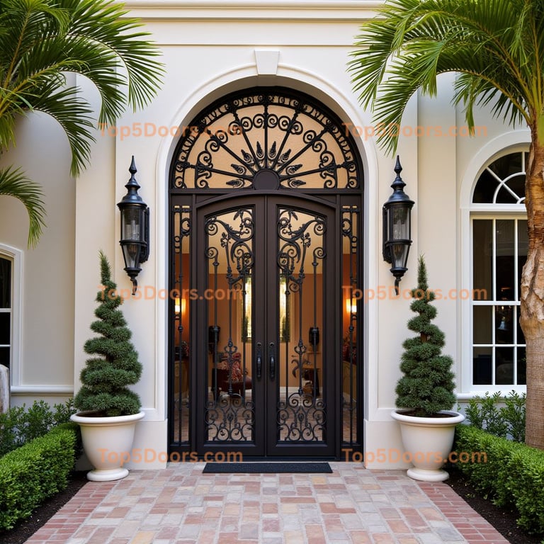 Dark Metal Double Doors with Scrollwork