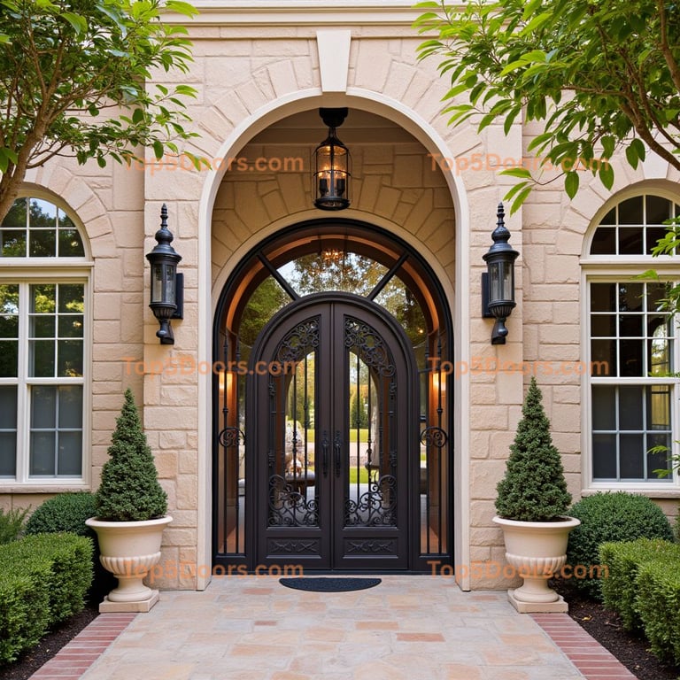 Dark Metal Entryway with Wrought Iron Detailing