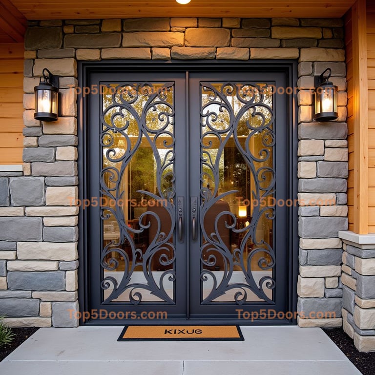 Dark Metal and Glass Double Front Door