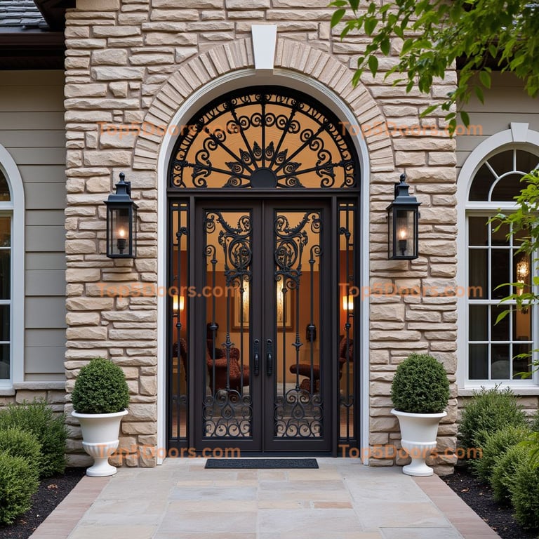 Dark Metal and Glass Double Front Doors