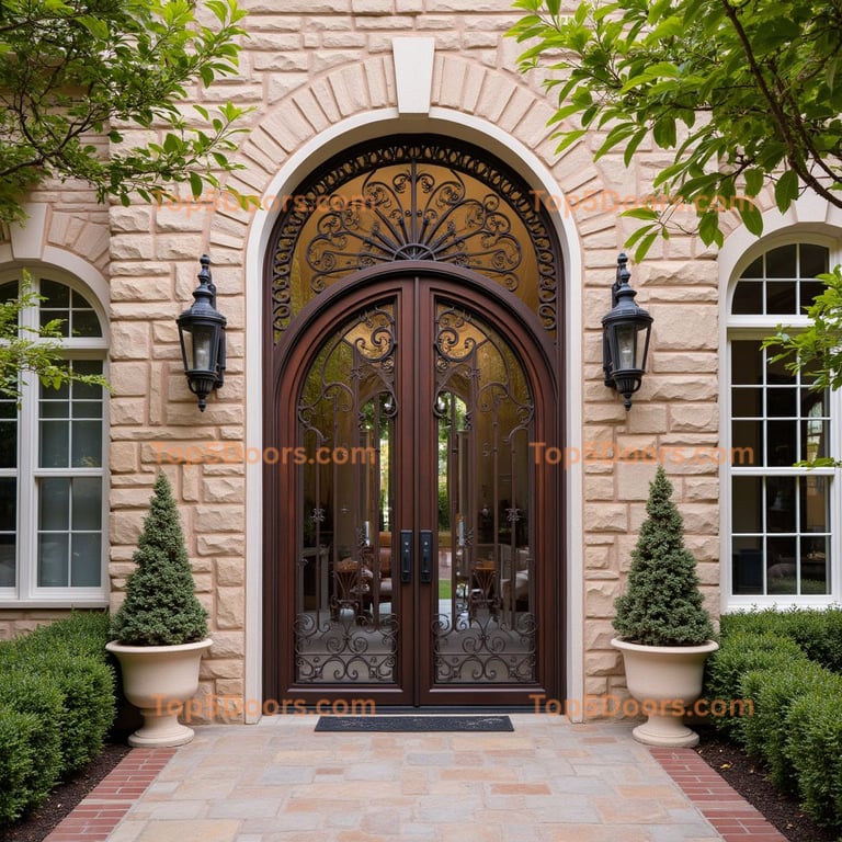 Dark Wood Arched Doors with Ironwork