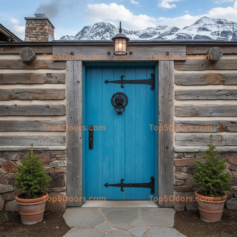 blue front door mountain lodge Door