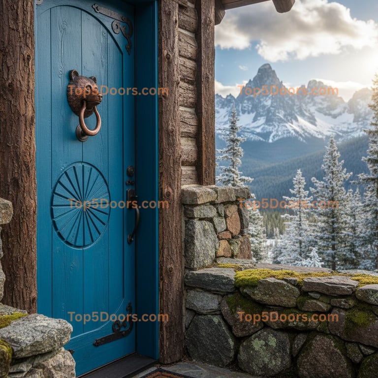 blue front door mountain lodge Door