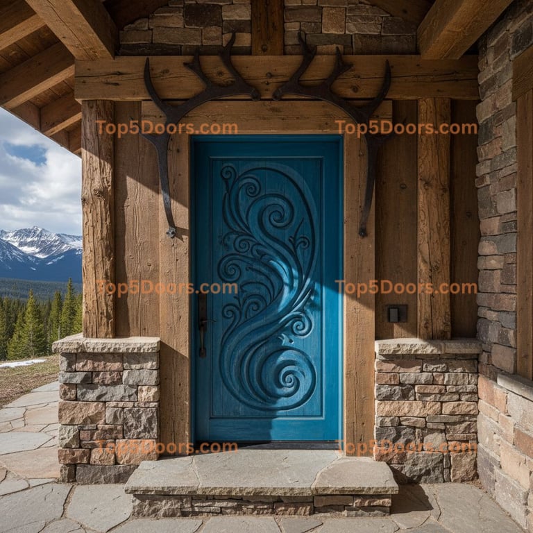 blue front door mountain lodge Door