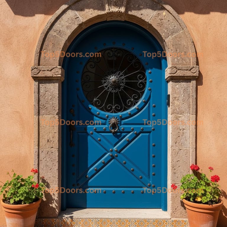 blue front door spanish colonial Door