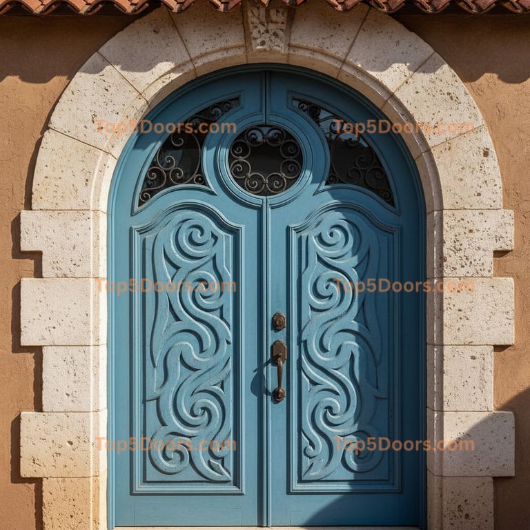 blue front door spanish colonial Door