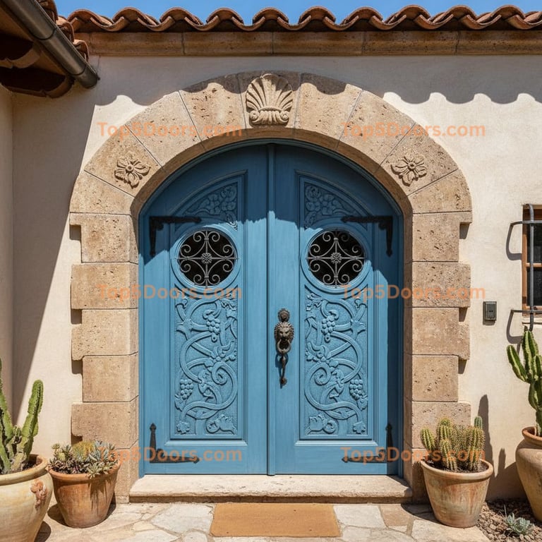blue front door spanish colonial Door