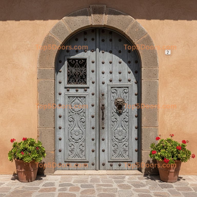 gray front door spanish colonial Door