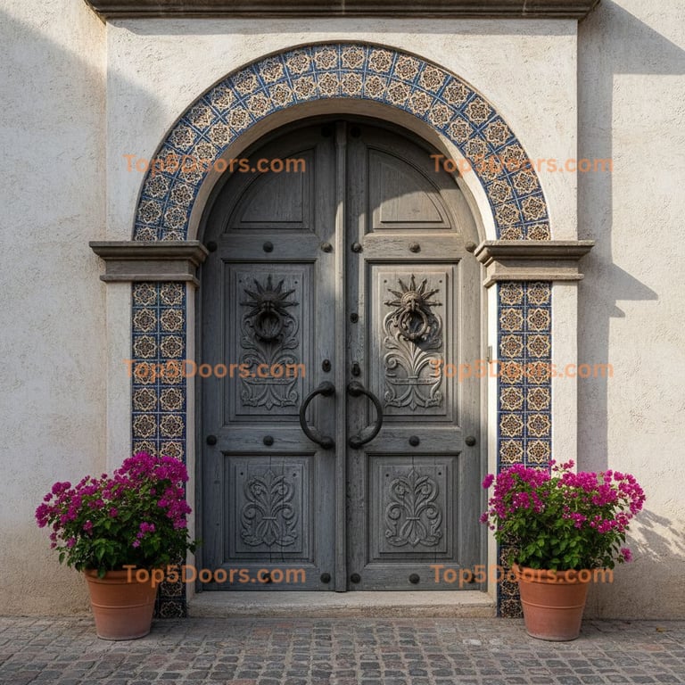 gray front door spanish colonial Door