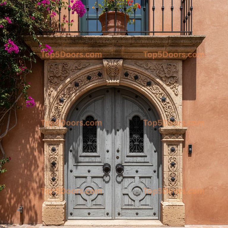 gray front door spanish colonial Door