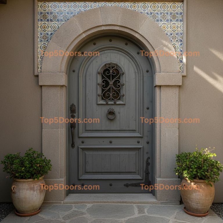 gray front door spanish colonial Door