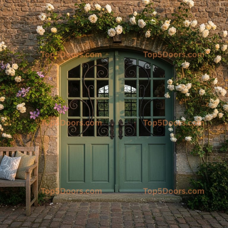 green front door french country Door