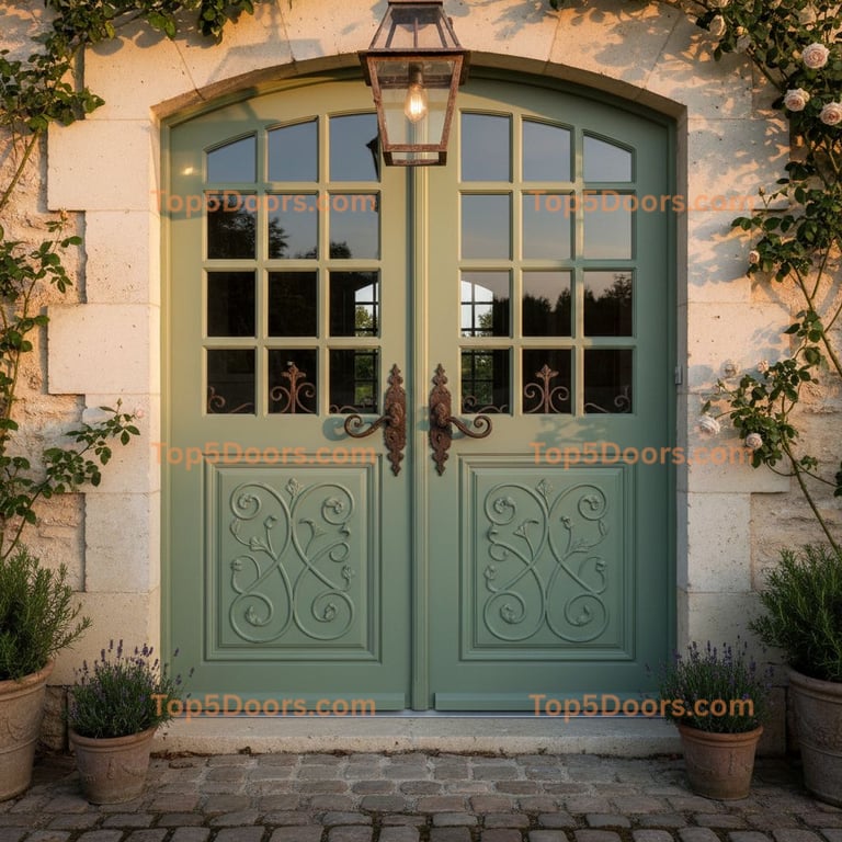 green front door french country Door