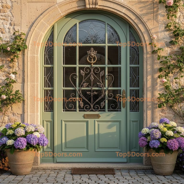 green front door french country Door