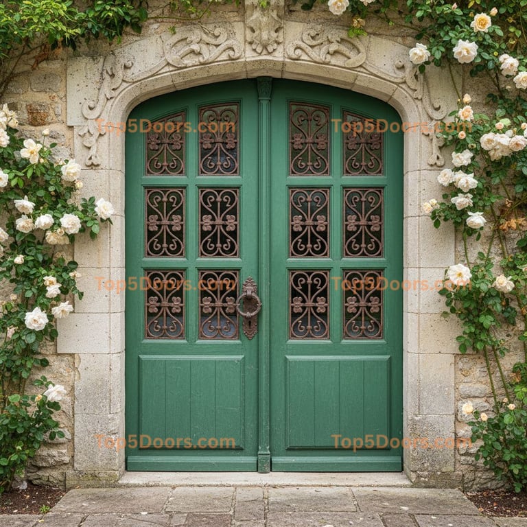 green front door french country Door