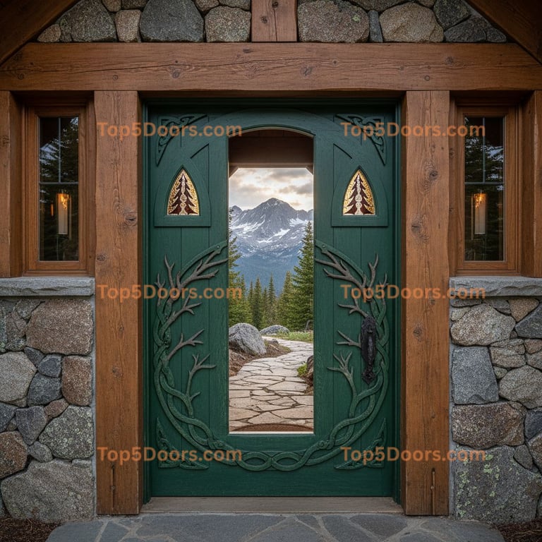 green front door mountain lodge Door
