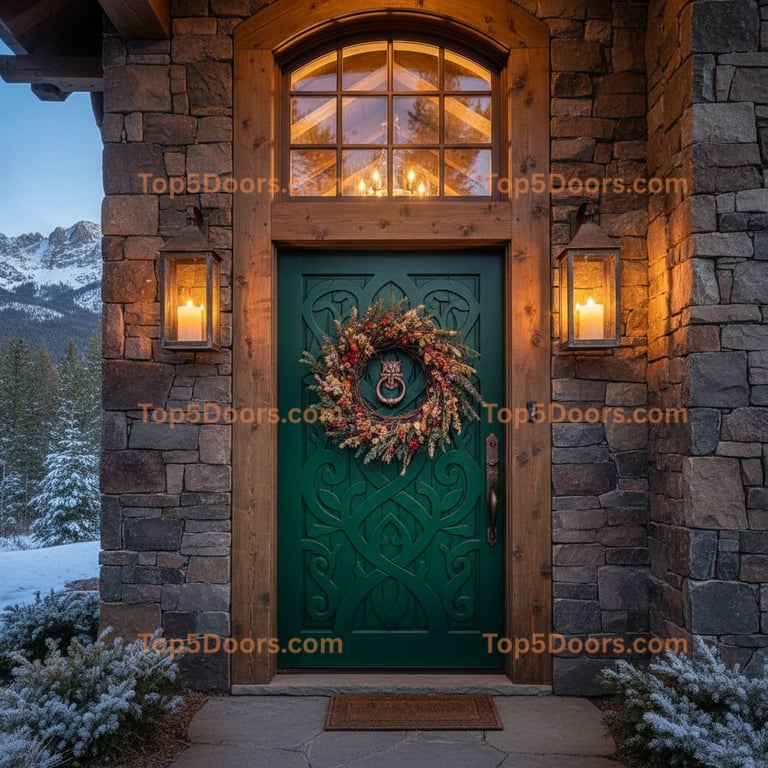 green front door mountain lodge Door