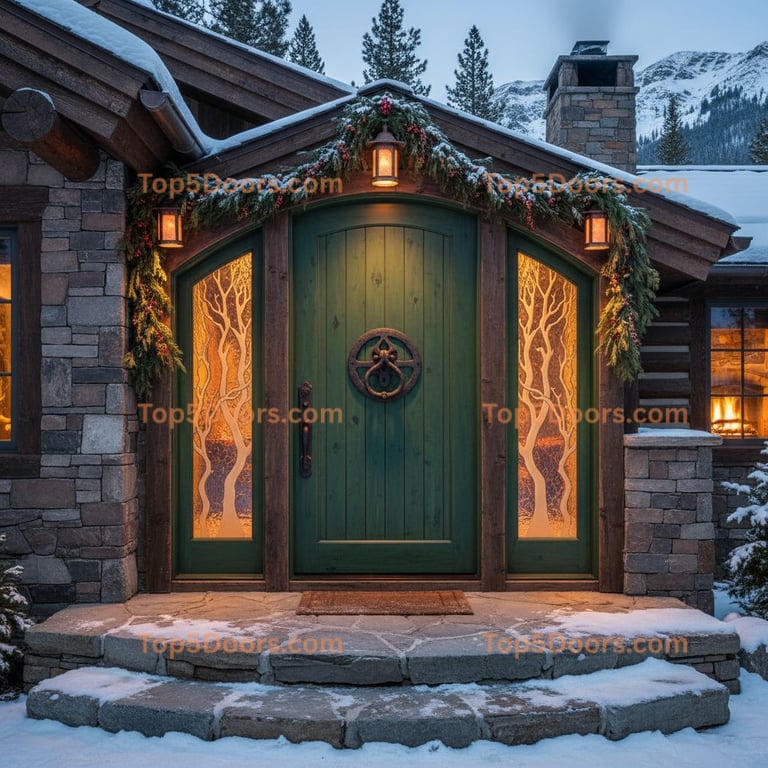 green front door mountain lodge Door