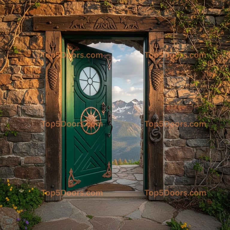 green front door mountain lodge Door