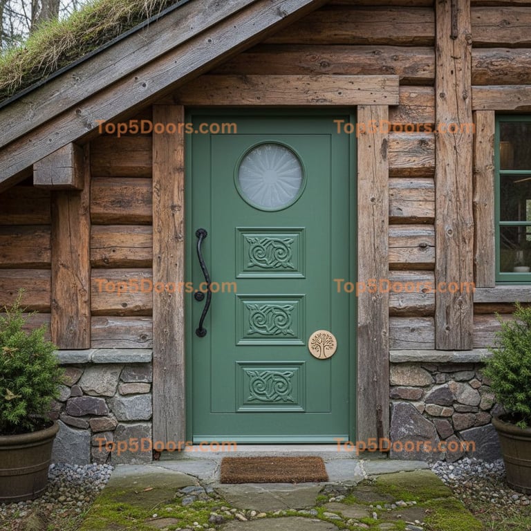green front door scandinavian Door