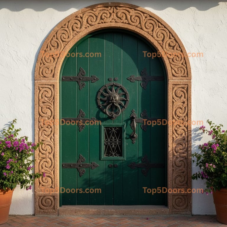 green front door spanish colonial Door