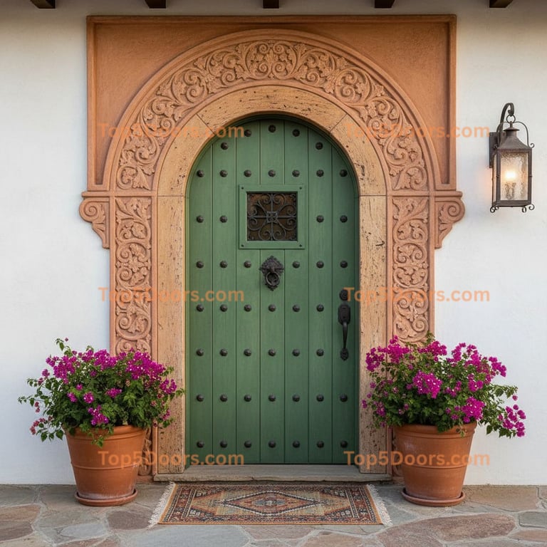 green front door spanish colonial Door