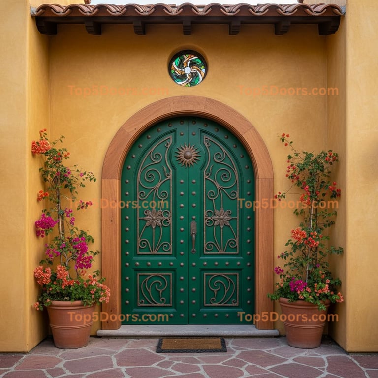 green front door spanish colonial Door