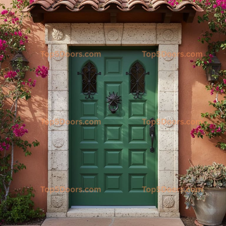 green front door spanish colonial Door