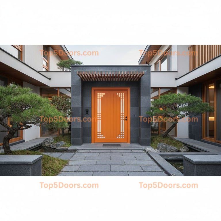 orange front door korean modern Door