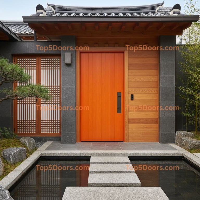 orange front door korean modern Door