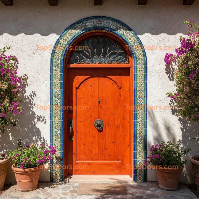 orange front door spanish colonial Door