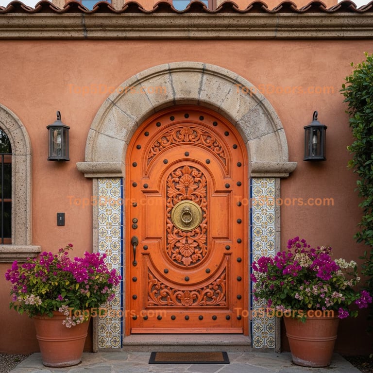 orange front door spanish colonial Door