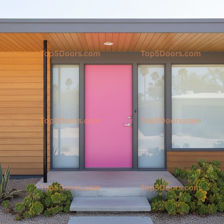 pink front door mid-century modern Door
