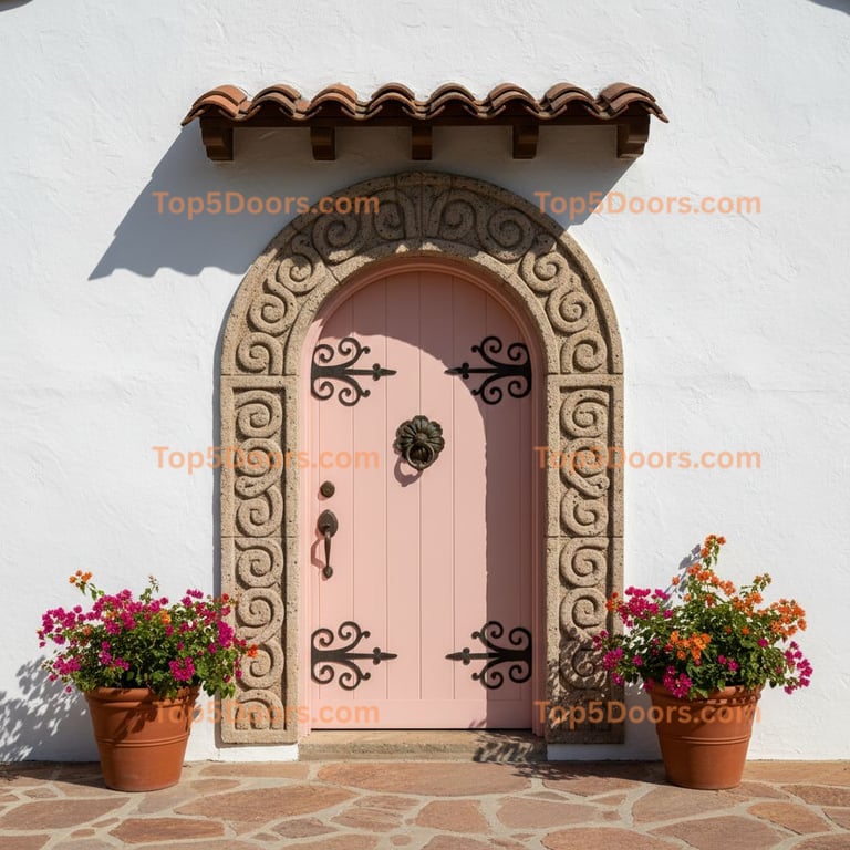 pink front door spanish colonial Door