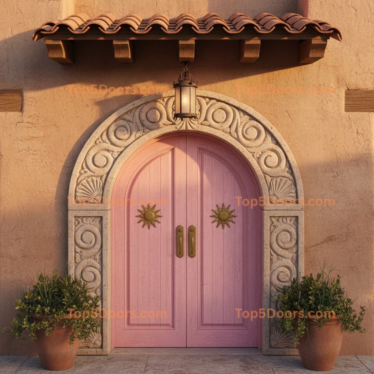 pink front door spanish colonial Door