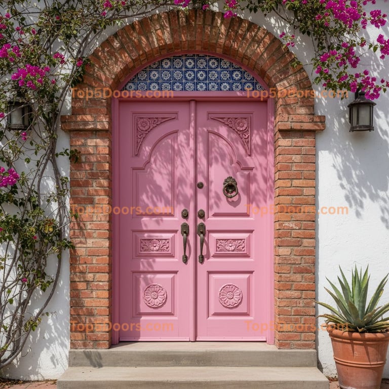 pink front door spanish colonial Door