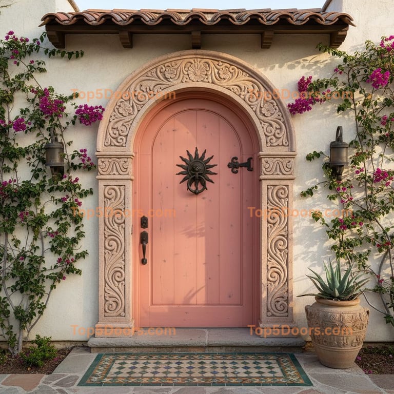pink front door spanish colonial Door