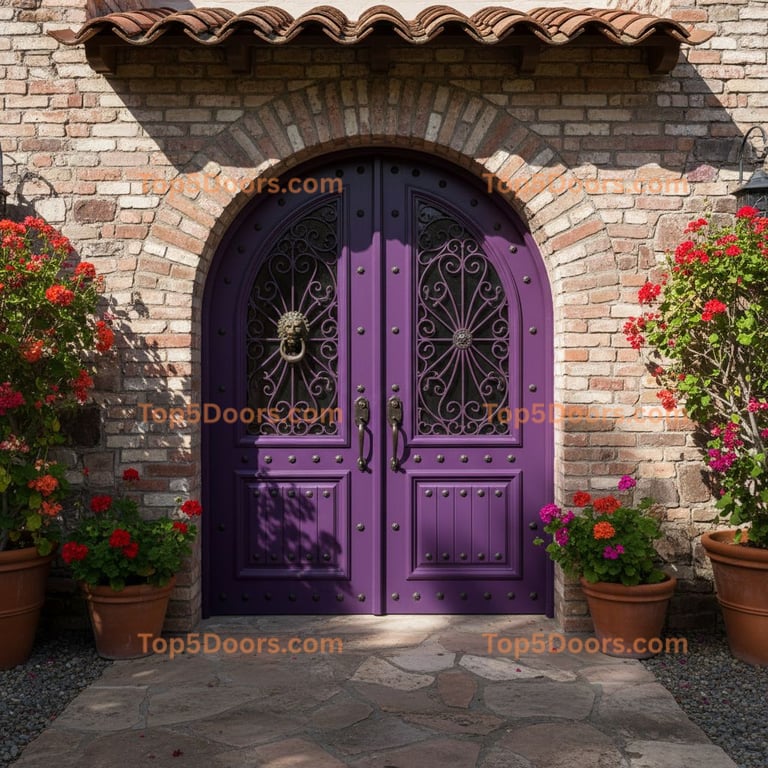 purple front door spanish colonial Door