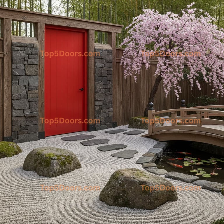 red front door japanese zen Door