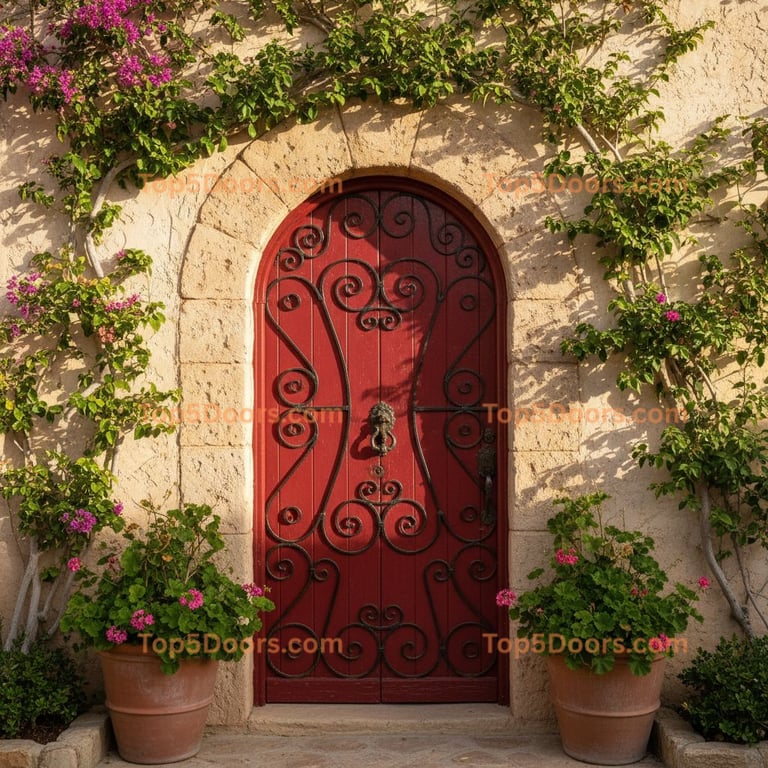 red front door mediterranean Door