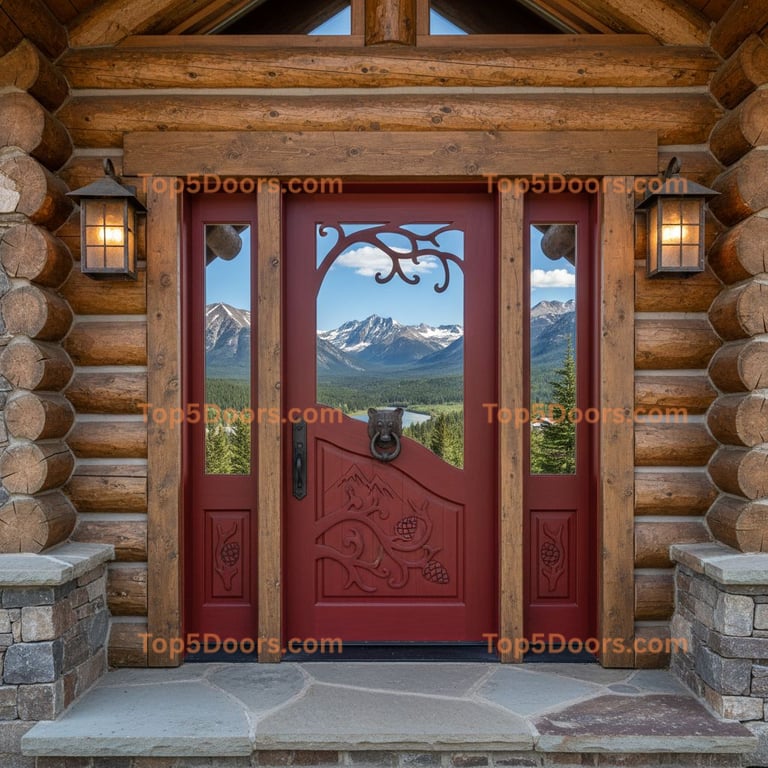 red front door mountain lodge Door