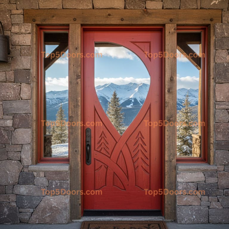 red front door mountain lodge Door