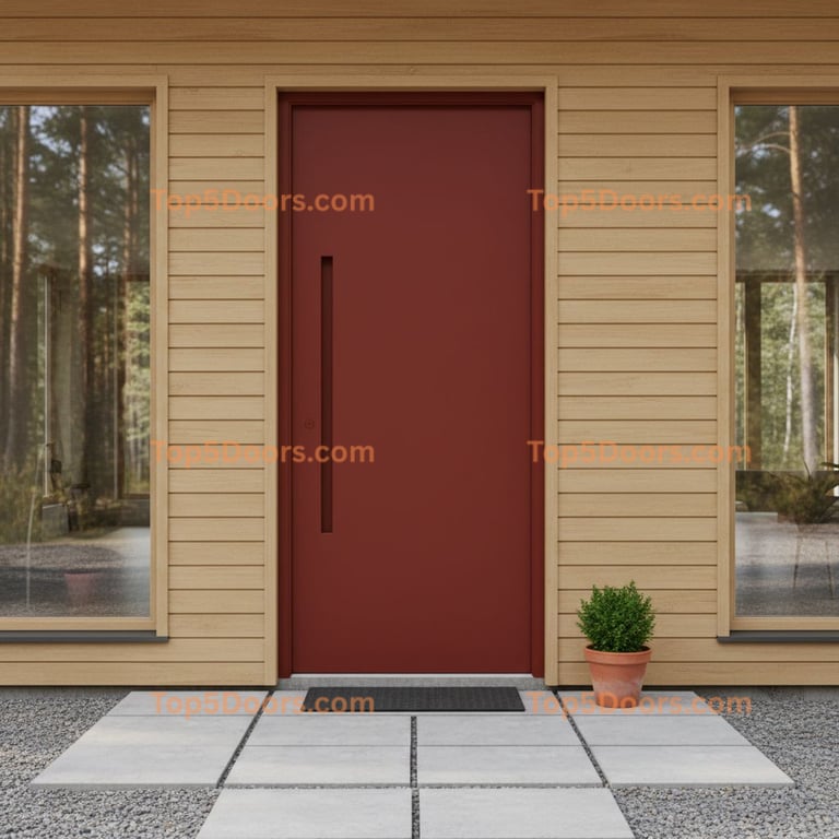 red front door scandinavian Door