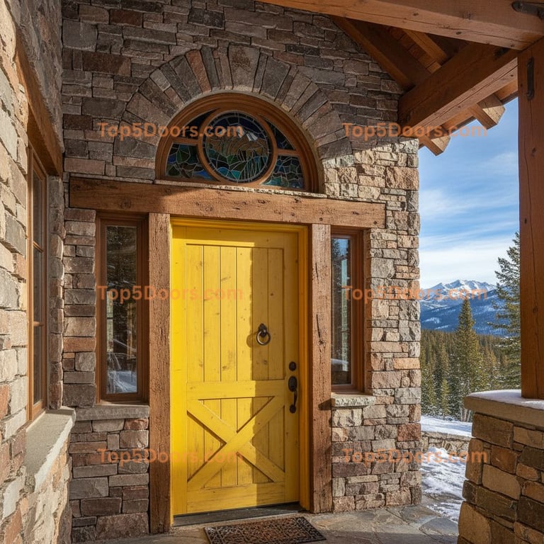 yellow front door mountain lodge Door