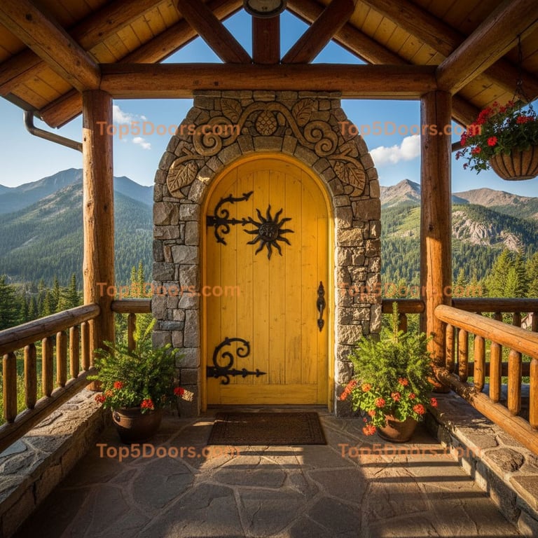 yellow front door mountain lodge Door