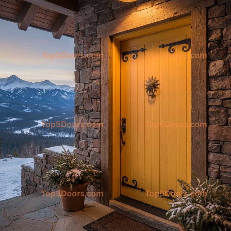 yellow front door mountain lodge Door
