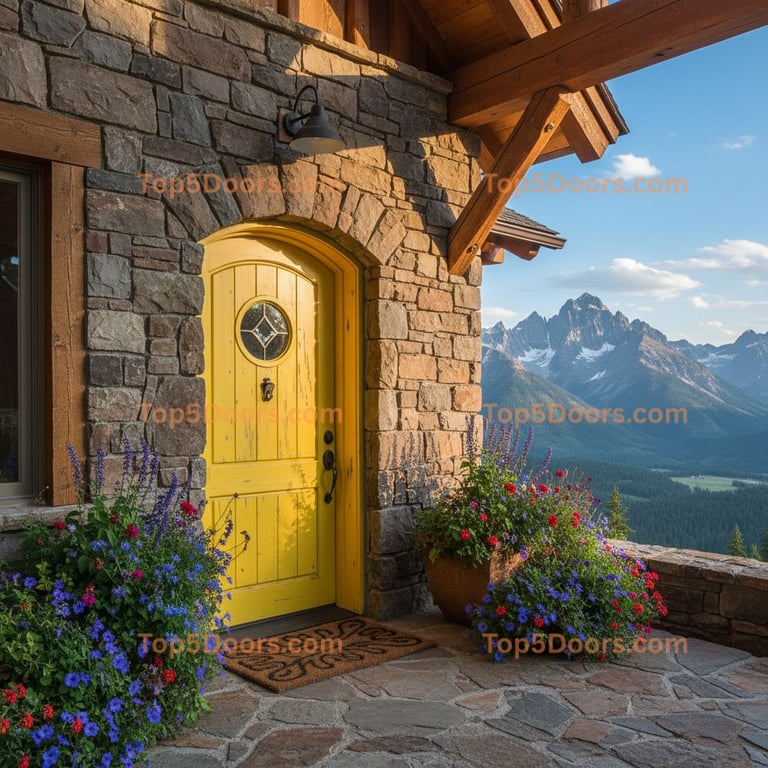 yellow front door mountain lodge Door