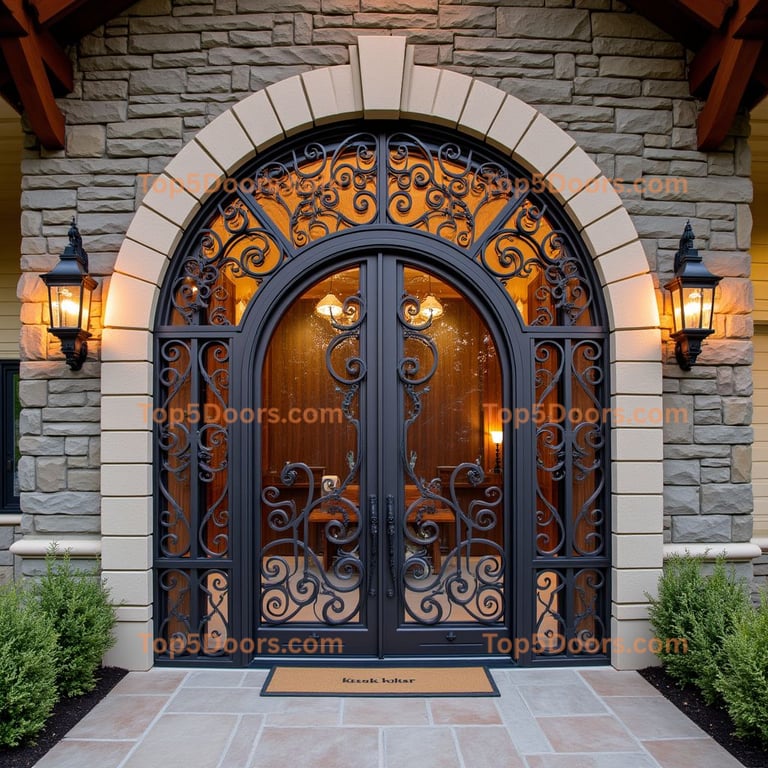Elaborate Dark Metal and Glass Door