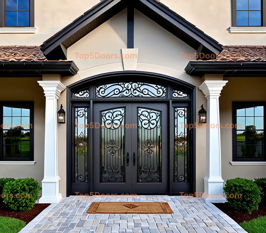 Florida wrought iron barn door traditional american Doo